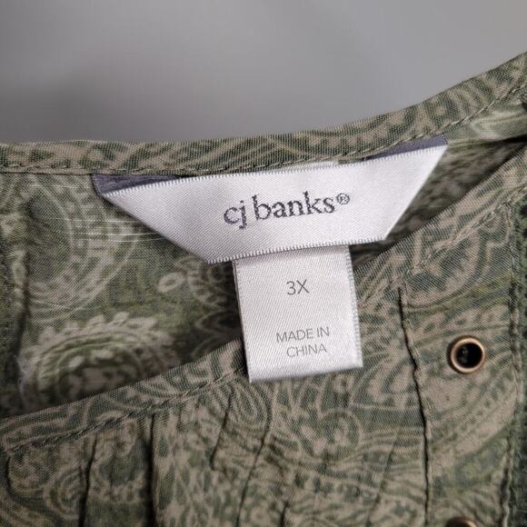 CJ Banks top women's size 3X green floral lace paisley print flowy boho shirt - Picture 3 of 11